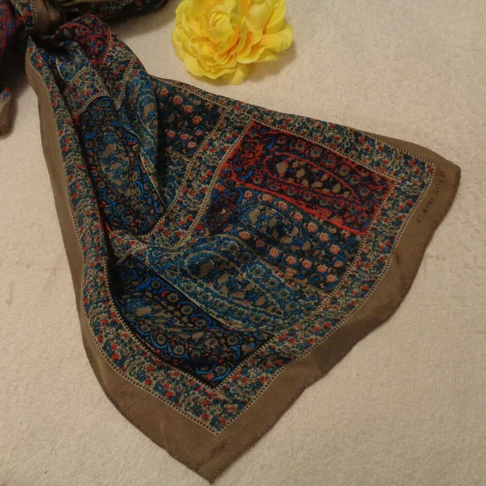 VINTAGE SILK MUTED COLORS WINDOW PANES SCARF
